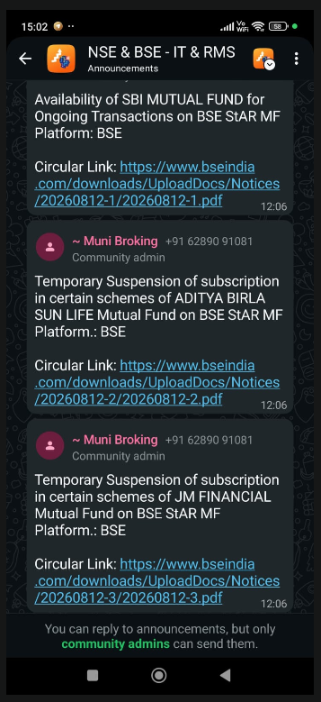 Exchange circulars delivered through WhatsApp